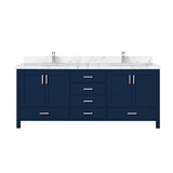 Lexora LVJ80DE101 Jacques 80 in. W Navy Blue Double Sink Vanity Cabinet, Carrara Marble Top, and Faucet Set