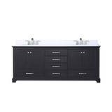 Lexora Dukes 80 in. W Espresso Double Sink Vanity Cabinet, White Quartz Top, and Faucet Set