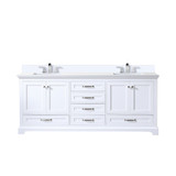 Lexora Dukes 80 in. W White Double Sink Vanity Cabinet, White Quartz Top, and Faucet Set