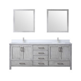 Lexora  LVJ80DD311 Jacques 80 in. W x 22 in. D Distressed Grey Bath Vanity, Cultured Marble Top, Faucet Set, and 30 in. Mirror