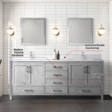 Lexora LVJ80DD311 Jacques 80 in. W Distressed Grey Bath Vanity Cabinet, Cultured Marble Top, Faucet Set, and 30 in. Mirror