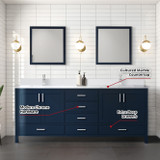 Lexora  LVJ80DE311 Jacques 80 in. W x 22 in. D Navy Blue Bath Vanity, Cultured Marble Top, Faucet Set, and 30 in. Mirror