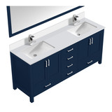 Lexora Jacques 80 in. W Navy Blue Bath Vanity Cabinet, Cultured Marble Top, Faucet Set, and 30 in. Mirror