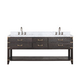 Lexora Norwalk 80 inch W Brown Oak Double Sink Vanity Cabinet, Carrara Marble Top, and Faucet Set