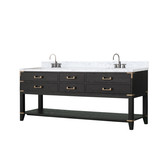 Lexora Norwalk 80 inch W Black Oak Double Sink Vanity Cabinet, Carrara Marble Top, and Faucet Set