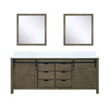 Lexora Marsyas 80 inch W Rustic Brown Double Sink Vanity Cabinet, Cultured Marble Countertop and 30 in Mirrors