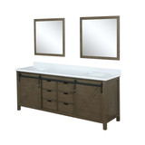 Lexora Marsyas 80 inch W Rustic Brown Double Sink Vanity Cabinet, Cultured Marble Countertop and 30 in Mirrors
