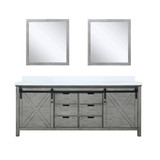 Lexora Marsyas 80 inch W Ash Grey Double Sink Vanity Cabinet, Cultured Marble Countertop and 30 in Mirrors