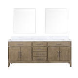 Lexora Laurel 80 inch W Grey Oak Double Sink Vanity Cabinet, Carrara Marble Top, and 36 in Mirrors