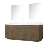 Lexora Abbey 80 inch W Grey Oak Double Sink Vanity Cabinet, Carrara Marble Top, and 36 in Mirrors