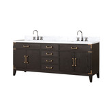 Lexora Laurel 80 inch W Brown Oak Double Sink Vanity Cabinet, Carrara Marble Top, and Faucet Set