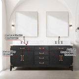 Lexora  LVL80DJ101 Laurel 80 in W x 22 in D Black Oak Double Bath Vanity, Carrara Marble Top, and Faucet Set