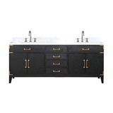 Lexora Laurel 80 inch W Black Oak Double Sink Vanity Cabinet, Carrara Marble Top, and Faucet Set