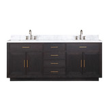 Lexora LVA80DJ101 Abbey 80 inch W Black Oak Double Sink Vanity Cabinet, Carrara Marble Top, and Faucet Set