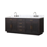 Lexora Abbey 80 inch W Black Oak Double Sink Vanity Cabinet, Carrara Marble Top, and Faucet Set