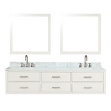 Lexora Castor 80 inch W White Double Sink Wall Hung Vanity Cabinet, Carrara Marble Top, Faucet Set, and 36 in Mirrors