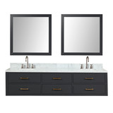 Lexora Castor 80 inch W Black Double Sink Wall Hung Vanity Cabinet, Carrara Marble Top, Faucet Set, and 36 in Mirrors