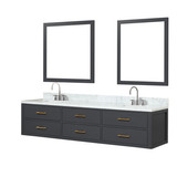 Lexora LVC80DL111 Castor 80 inch W Black Double Sink Wall Hung Vanity Cabinet, Carrara Marble Top, Faucet Set, and 36 in Mirrors