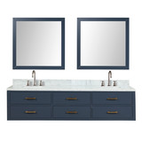 Lexora LVC80DE111 Castor 80 inch W Blue Double Sink Wall Hung Vanity Cabinet, Carrara Marble Top, Faucet Set, and 36 in Mirrors