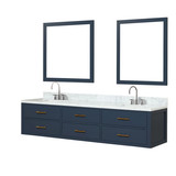 Lexora Castor 80 inch W Blue Double Sink Wall Hung Vanity Cabinet, Carrara Marble Top, Faucet Set, and 36 in Mirrors