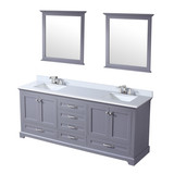 Lexora Dukes 80 in. W Dark Grey Double Sink Vanity Cabinet, Cultured Marble Top, Faucet Set, and 30 in. Mirrors