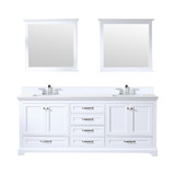 Lexora Dukes 80 in. W White Double Sink Vanity Cabinet, Cultured Marble Top, Faucet Set, and 30 in. Mirrors