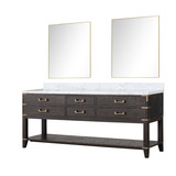 Lexora Norwalk 80 inch W Brown Oak Double Sink Vanity Cabinet, Carrara Marble Top, and 36 in Mirrors