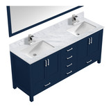 Lexora LJ342280DEDSM30F Jacques 80 in. W Navy Blue Double Sink Vanity Cabinet, Carrara Marble Top, Faucet Set, and 30 in. Mirrors