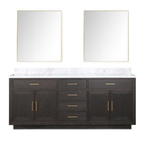 Lexora Abbey 80 inch W Brown Oak Double Sink Vanity Cabinet, Carrara Marble Top, and 36 in Mirrors
