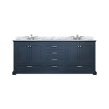 Lexora Dukes 80 in. W Navy Blue Double Sink Vanity Cabinet, Carrara Marble Top, and Faucet Set