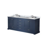 Lexora Dukes 80 in. W Navy Blue Double Sink Vanity Cabinet, Carrara Marble Top, and Faucet Set