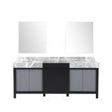 Lexora Zilara 80 inch W Black and Grey Double Sink Vanity Cabinet, Castle Grey Marble Top and 30 in Mirrors