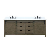 Lexora Marsyas 80 inch W Rustic Brown Double Sink Vanity Cabinet, White Quartz Countertop and Faucet Set