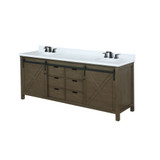 Lexora Marsyas 80 inch W Rustic Brown Double Sink Vanity Cabinet, Cultured Marble Countertop and Faucet Set