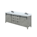 Lexora Marsyas 80 inch W Ash Grey Double Sink Vanity Cabinet, White Quartz Countertop and Faucet Set