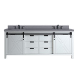 Lexora LVM80DA401 Marsyas 80 inch W White Double Sink Vanity Cabinet, Grey Quartz Countertop and Faucet Set