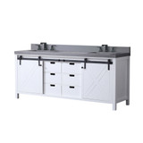 Lexora Marsyas 80 inch W White Double Sink Vanity Cabinet, Grey Quartz Countertop and Faucet Set