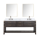 Lexora LVN80DK111 Norwalk 80 inch W Brown Oak Double Sink Vanity Cabinet, Carrara Marble Top, Faucet Set, and 36 in Mirrors