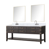 Lexora Norwalk 80 inch W Brown Oak Double Sink Vanity Cabinet, Carrara Marble Top, Faucet Set, and 36 in Mirrors