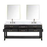 Lexora Norwalk 80 inch W Black Oak Double Sink Vanity Cabinet, Carrara Marble Top, Faucet Set, and 36 in Mirrors