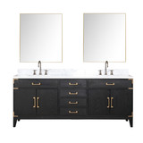 Lexora LVL80DJ111 Laurel 80 inch W Black Oak Double Sink Vanity Cabinet, Carrara Marble Top, Faucet Set, and 36 in Mirrors