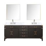 Lexora Laurel 80 inch W Brown Oak Double Sink Vanity Cabinet, Carrara Marble Top, Faucet Set, and 36 in Mirrors