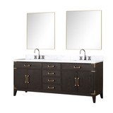 Lexora LVL80DK111 Laurel 80 inch W Brown Oak Double Sink Vanity Cabinet, Carrara Marble Top, Faucet Set, and 36 in Mirrors