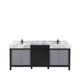 Lexora Zilara 80 inch W Black and Grey Double Sink Vanity Cabinet, Castle Grey Marble Top and Matte Black Faucet Set