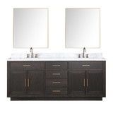 Lexora Abbey 80 inch W Brown Oak Double Sink Vanity Cabinet, Carrara Marble Top, Faucet Set, and 36 in Mirrors