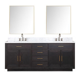 Lexora Abbey 80 inch W Black Oak Double Sink Vanity Cabinet, Carrara Marble Top, Faucet Set, and 36 in Mirrors