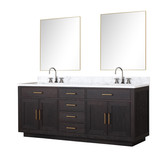 Lexora LVA80DJ111 Abbey 80 inch W Black Oak Double Sink Vanity Cabinet, Carrara Marble Top, Faucet Set, and 36 in Mirrors