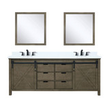 Lexora Marsyas 80 inch W Rustic Brown Double Sink Vanity Cabinet, Cultured Marble Countertop, Faucet Set and 30 in Mirrors