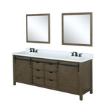 Lexora Marsyas 80 inch W Rustic Brown Double Sink Vanity Cabinet, Cultured Marble Countertop, Faucet Set and 30 in Mirrors