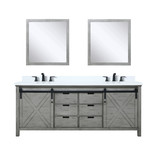 Lexora Marsyas 80 inch W Ash Grey Double Sink Vanity Cabinet, Cultured Marble Countertop, Faucet Set and 30 in Mirrors